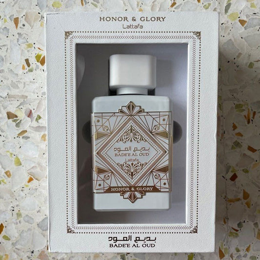 Lattafa BADEE AL OUD HONOR AND GLORY WHITE, 100 ml edp for Men & Women, original arabic perfume spray