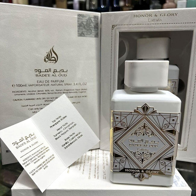 Lattafa BADEE AL OUD HONOR AND GLORY WHITE, 100 ml edp for Men & Women, original arabic perfume spray