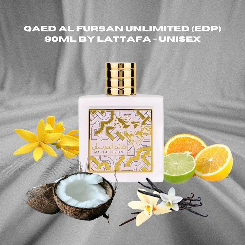 Lattafa QAED AL FURSAN UNLIMITED WHITE perfume, for Unisex, Premium quality Dubai Arabic fragrance edp - 100 ml